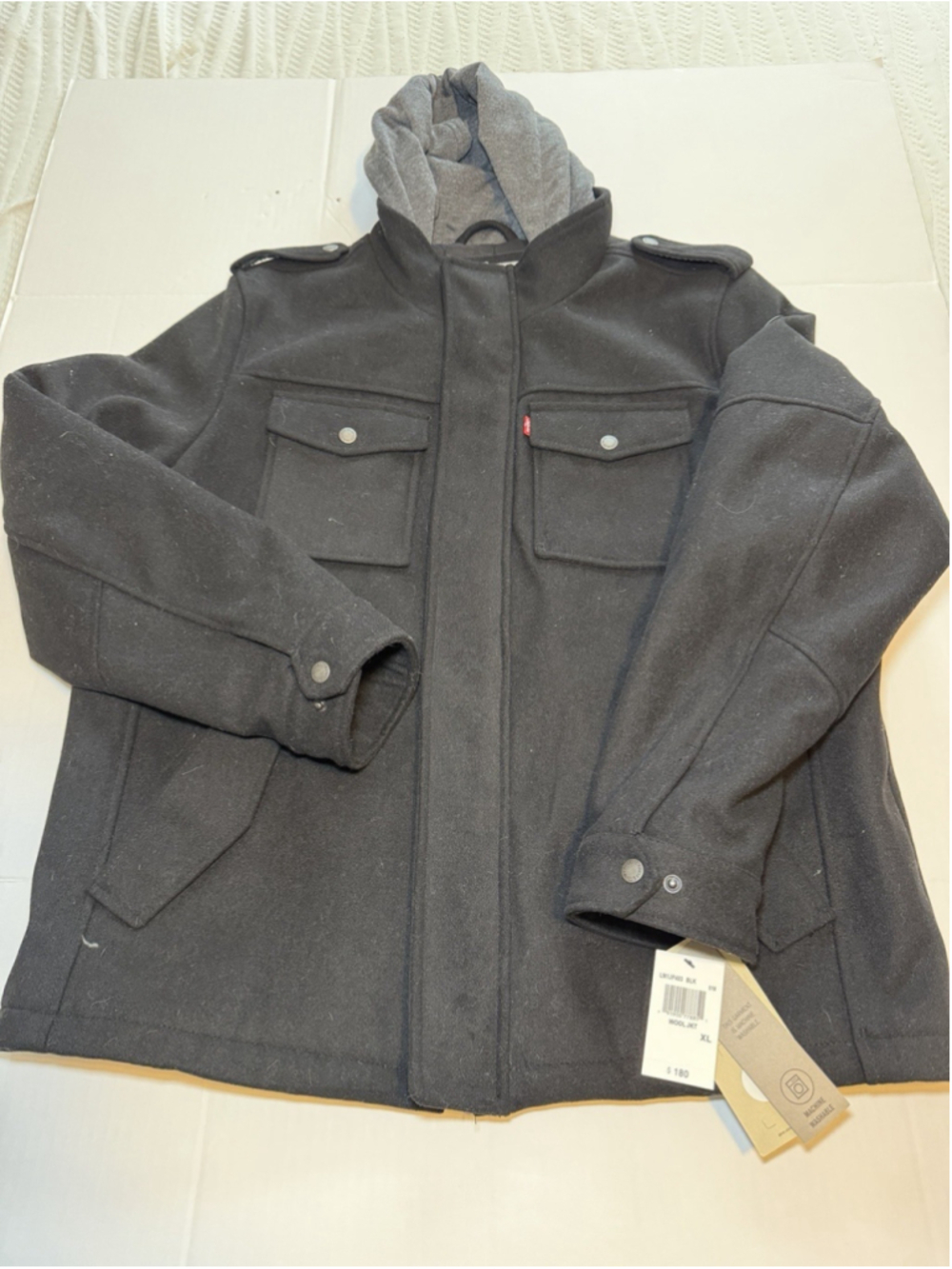 Men's Levi's Wool Blend Hooded Military Jacket, Sz xl NWT